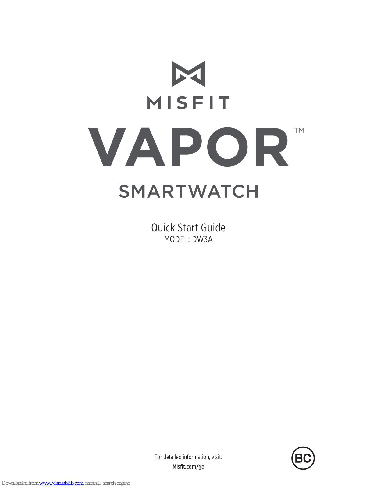 Misfit Vapor DW3A Quick Start Manual