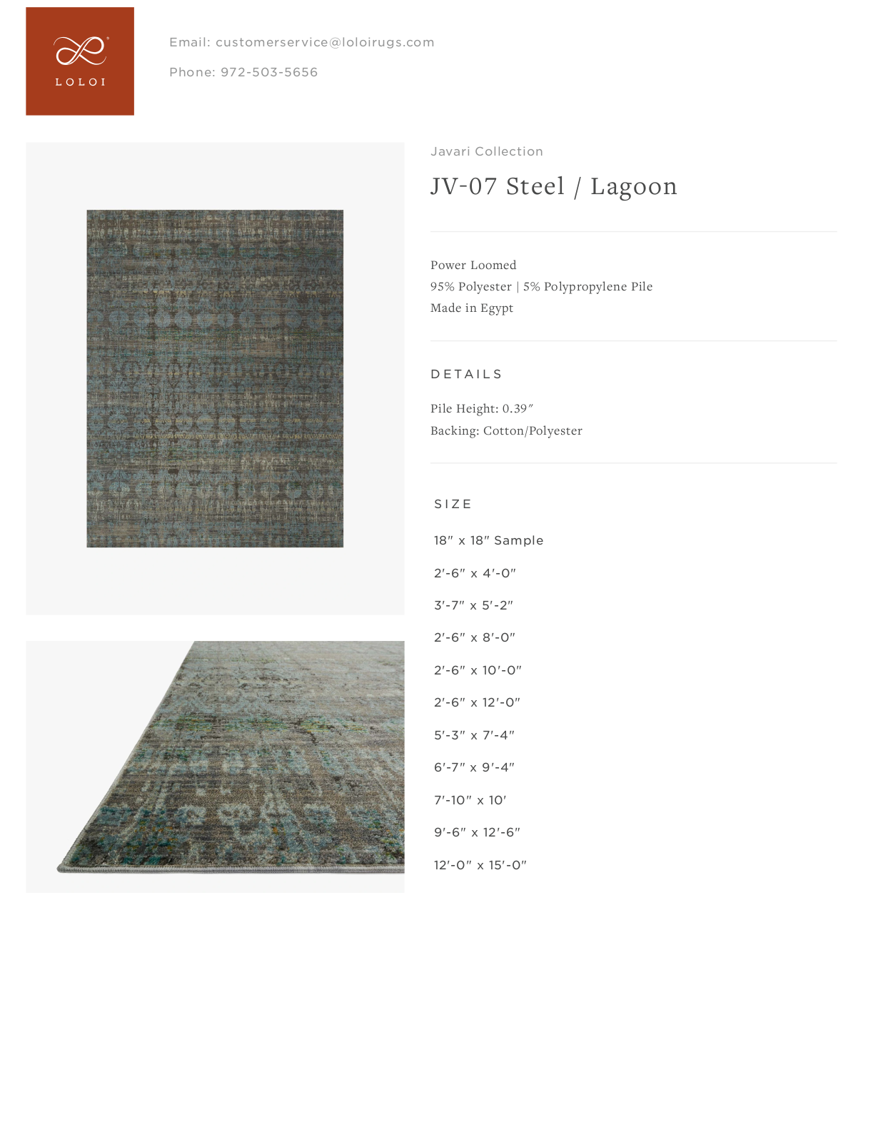 Loloi Rugs JV-07  Steel / Lagoon Tearsheet