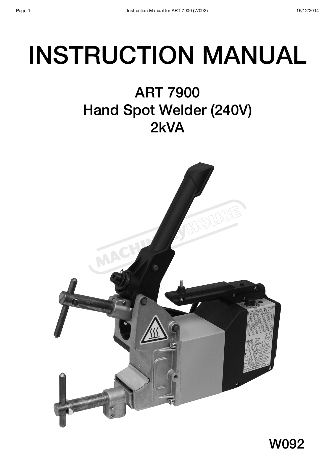 TECNA W092, ART 7900 Instruction Manual - ManualMachine.com