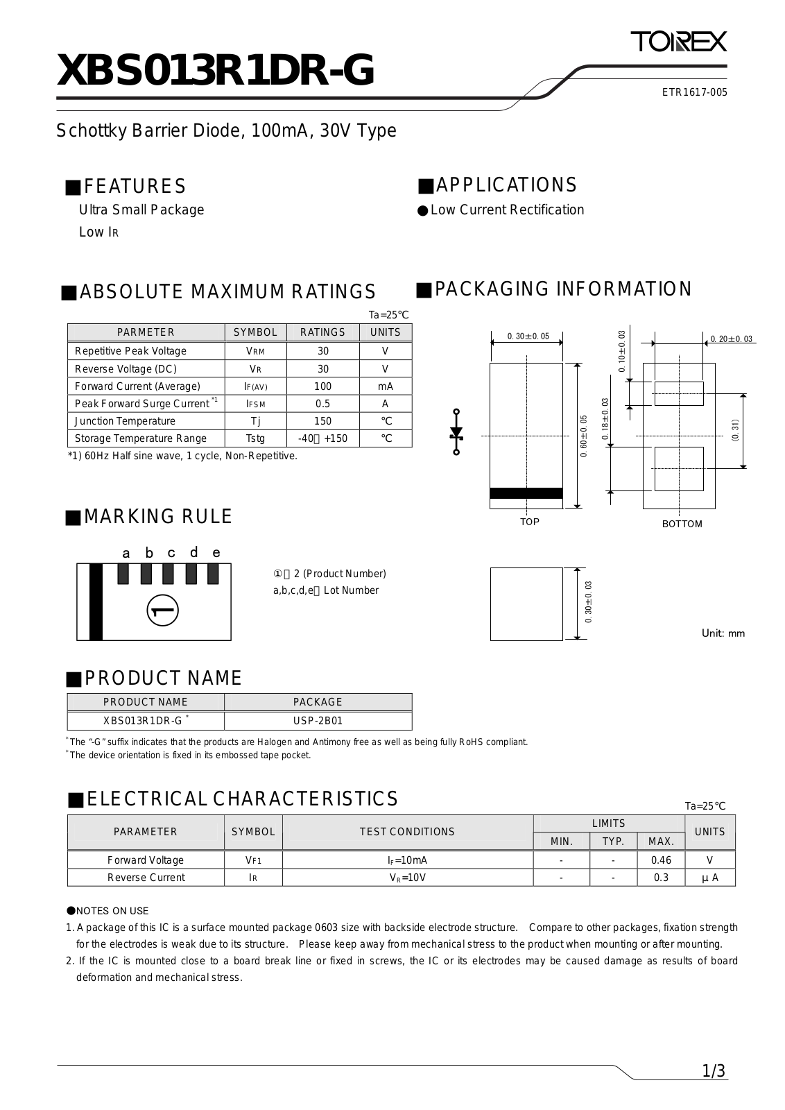 TOREX XBS013R1DR-G User Manual