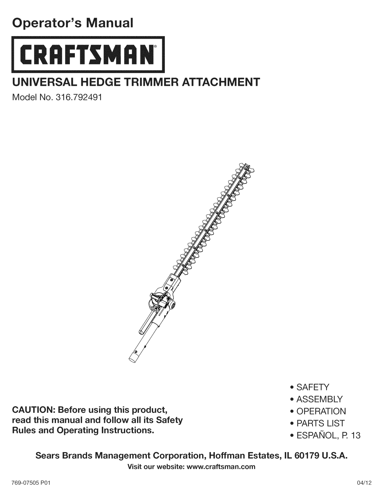 Craftsman 316792491 Owner’s Manual