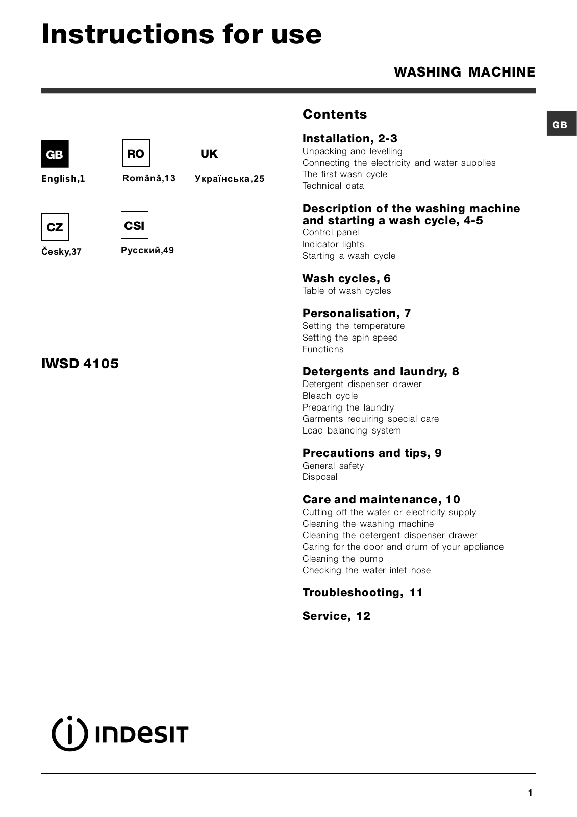 Indesit IWSD 4105 User Manual