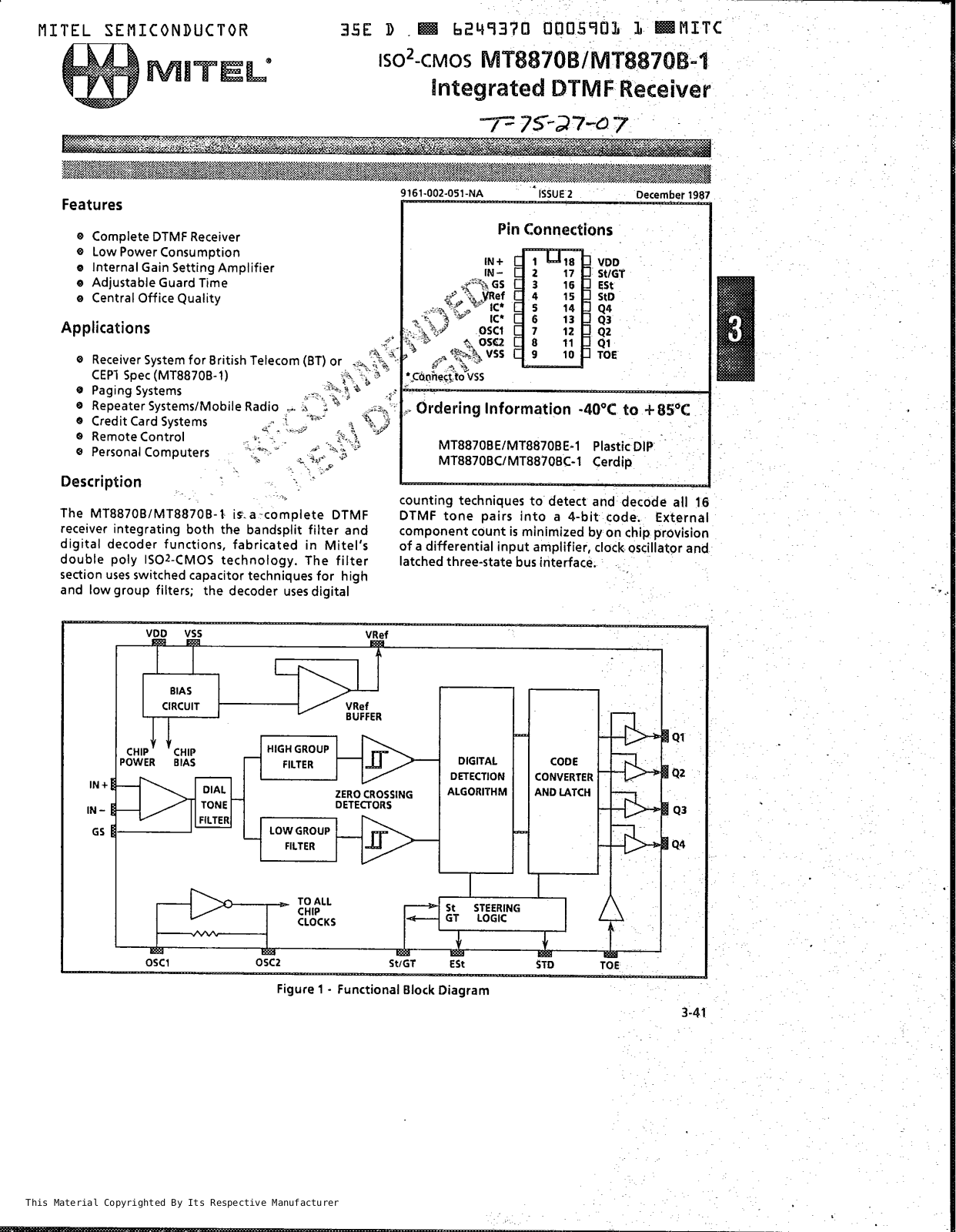 Datasheets MT8870B Datasheet - ManualMachine.com