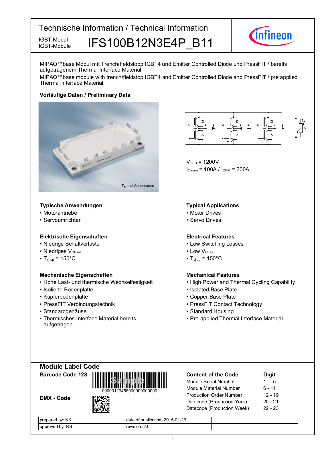 Infineon IFS100B12N3E4P_B11 Data Sheet