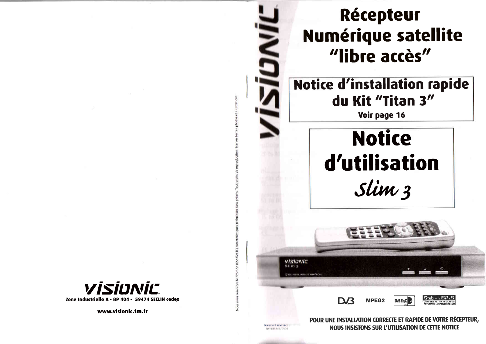VISIONIC LIBRE ACCES, SLIM 3, TITAN 3 User Manual - ManualMachine.com