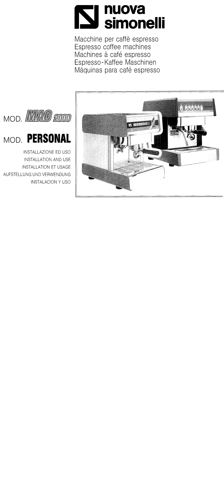 Nuova Simonelli USA Mac 2000 1 Group Installation Manual