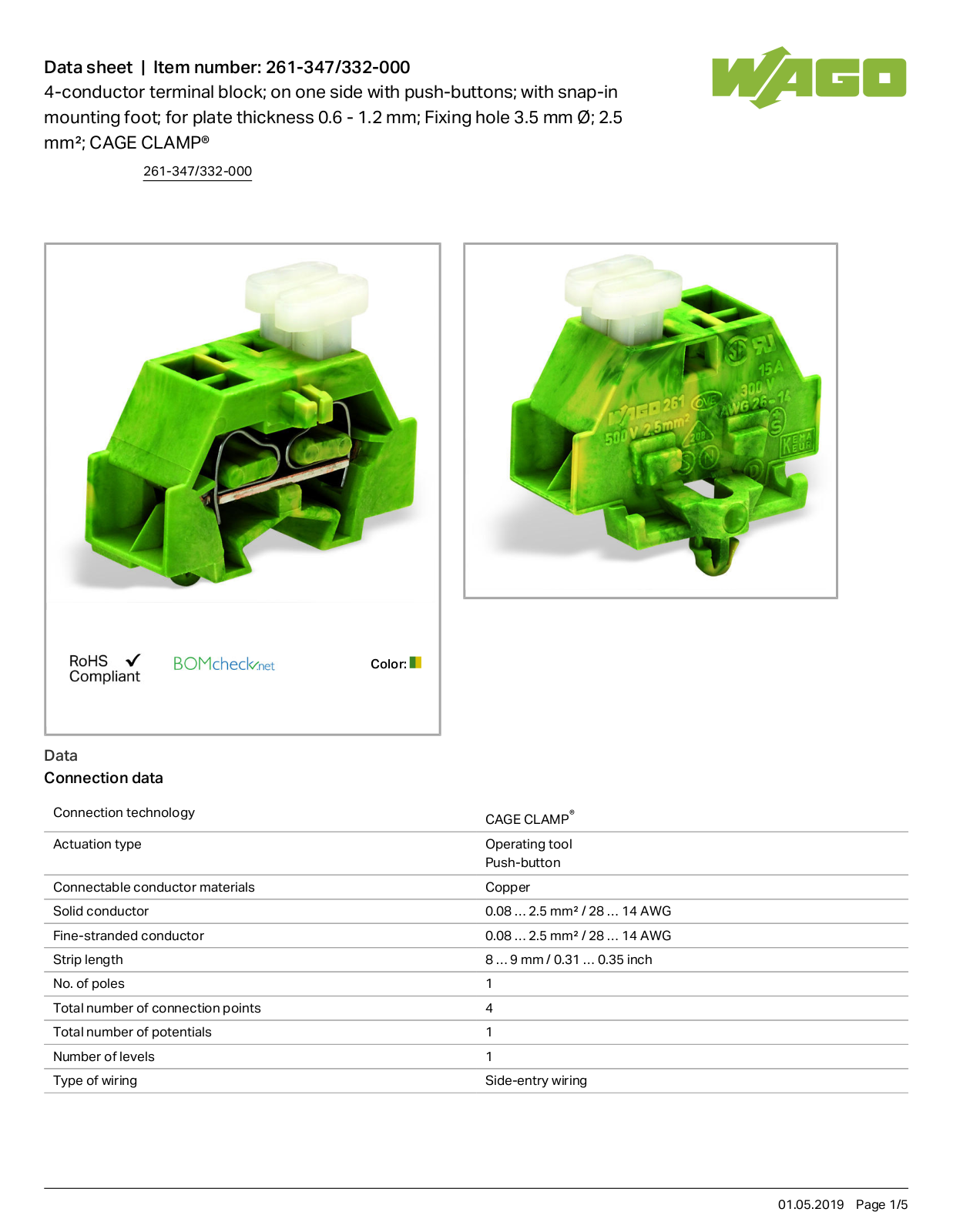 Wago 261-347/332-000 Data Sheet