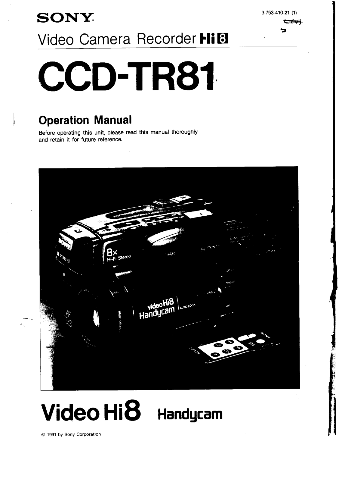 Sony CCD-TR81 User Manual