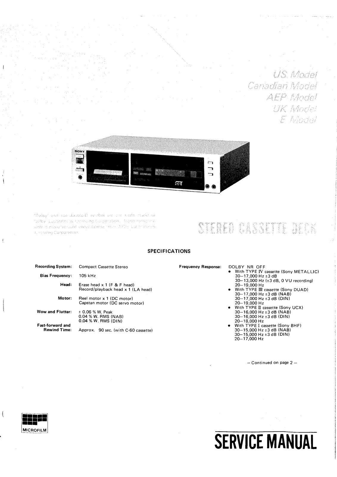 Sony TCFX-600 Service manual