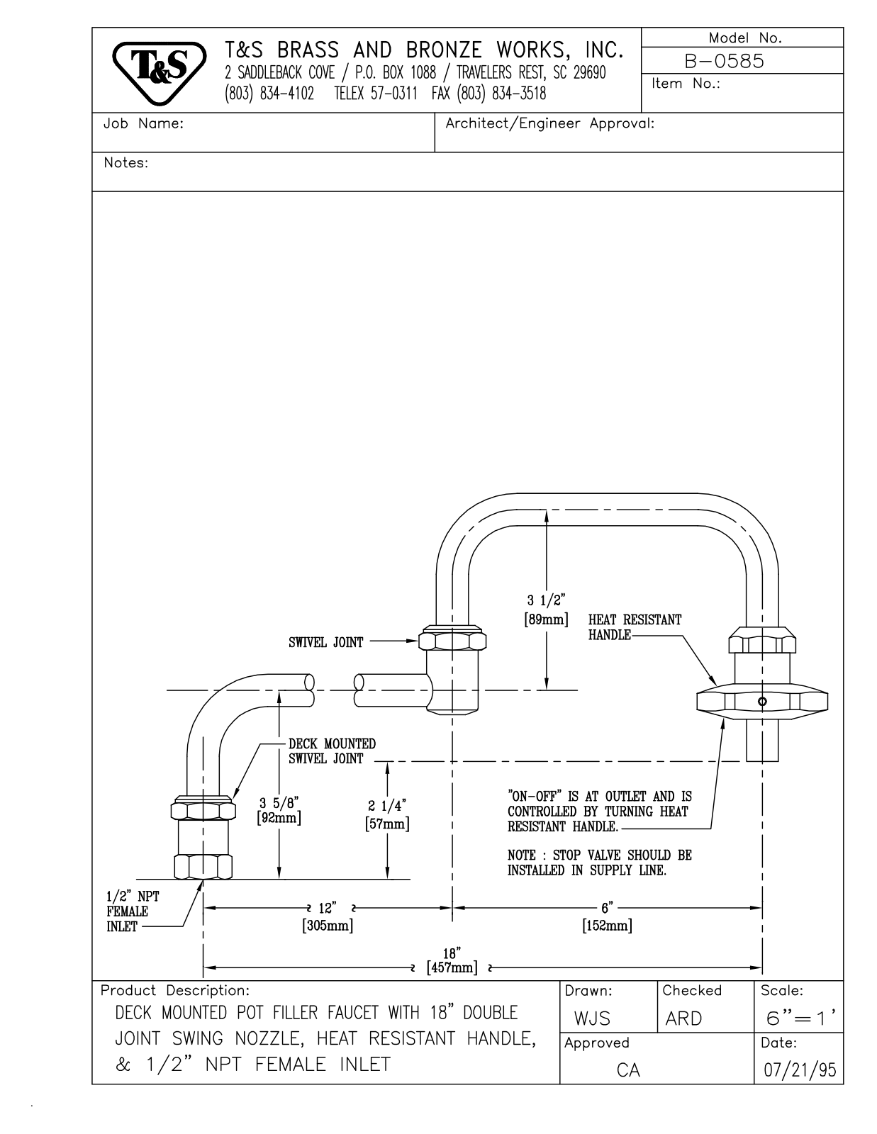 T & S Brass & Bronze Works B-0585 General Manual