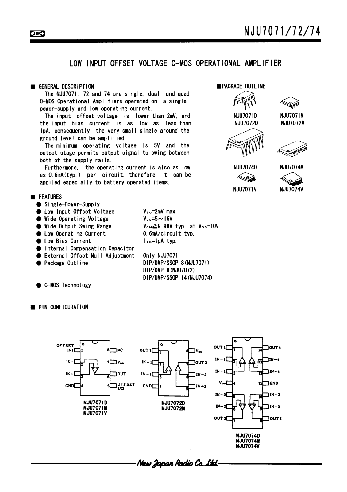 JRC NJU7071D, NJU7074D, NJU7074V, NJU7072M, NJU7072D Datasheet