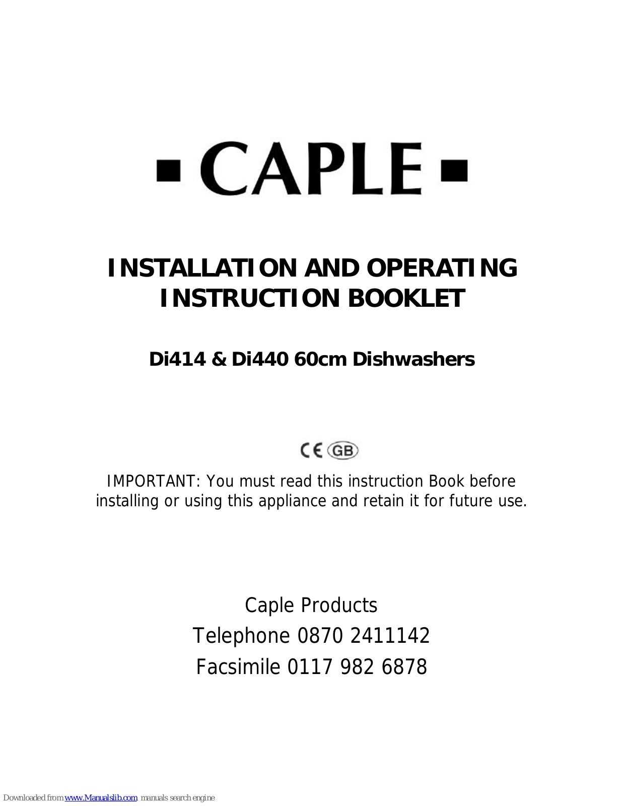 Caple Di414 Installation And Operating Instruction Booklet