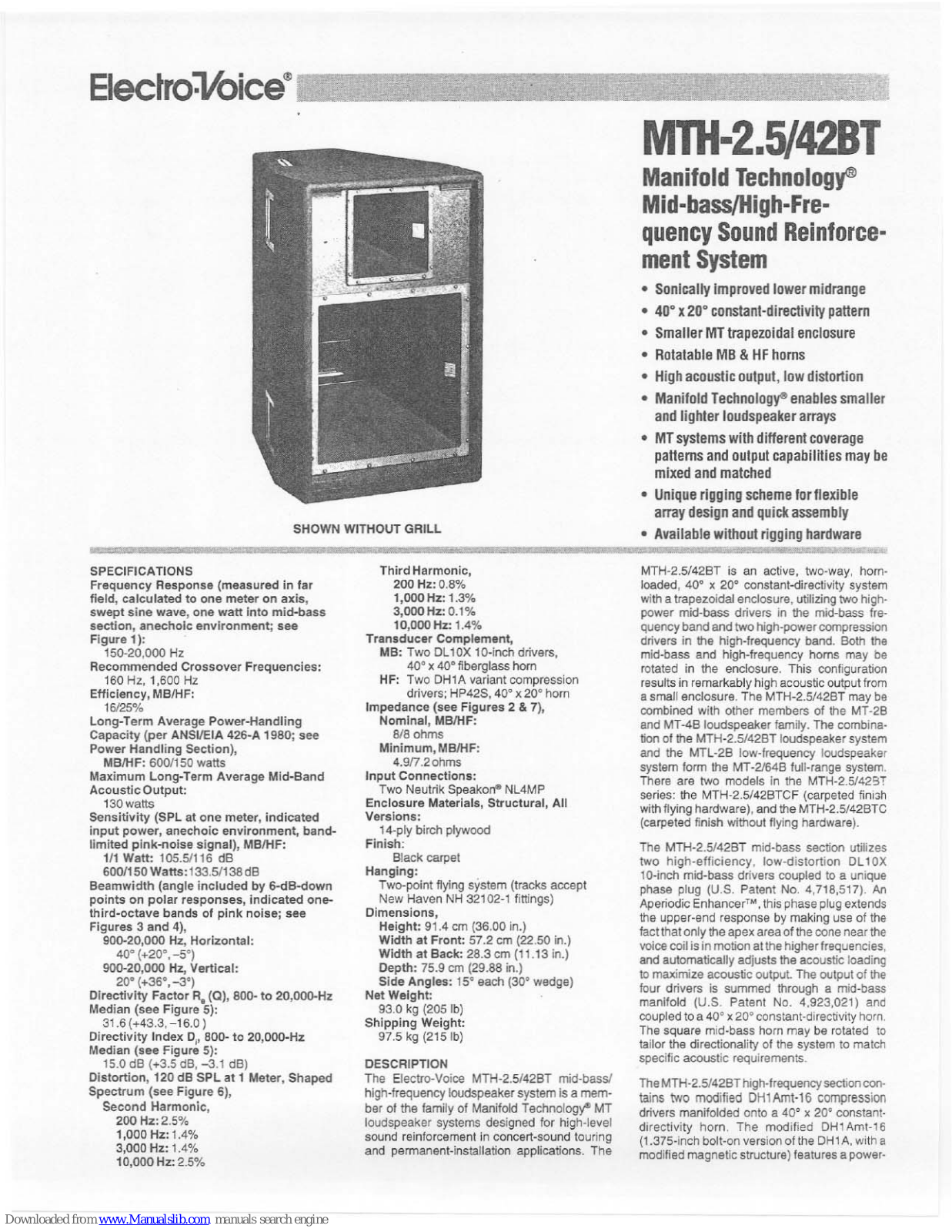 Electro-Voice Manifold Technology MTH 2.5/42BT Specifications