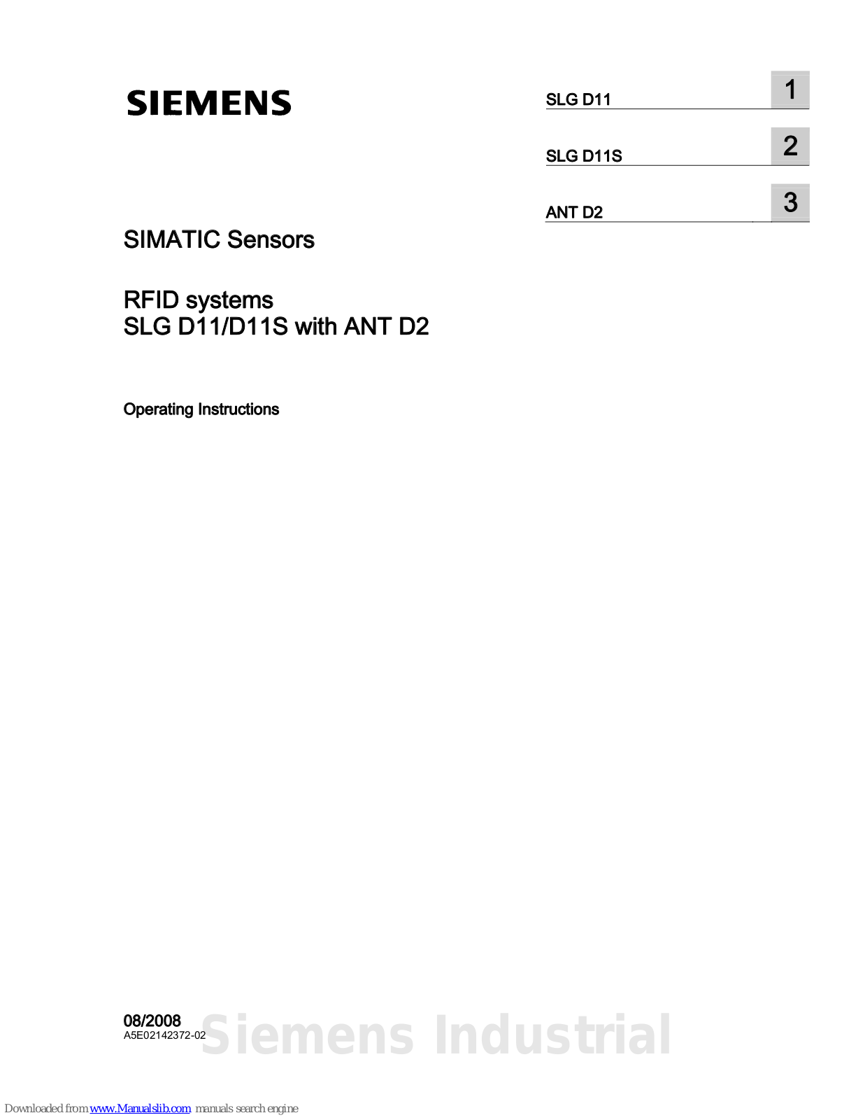 Siemens SIMATIC SLG D11, SIMATIC ANT D2, SIMATIC SLG D11S Operating Instructions Manual