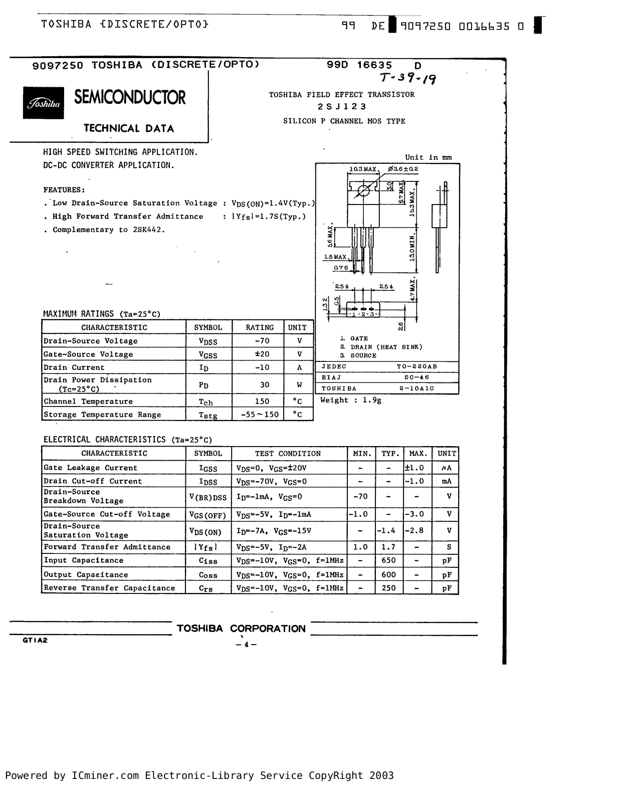 Datasheet 2SJ123 Specification - ManualMachine.com