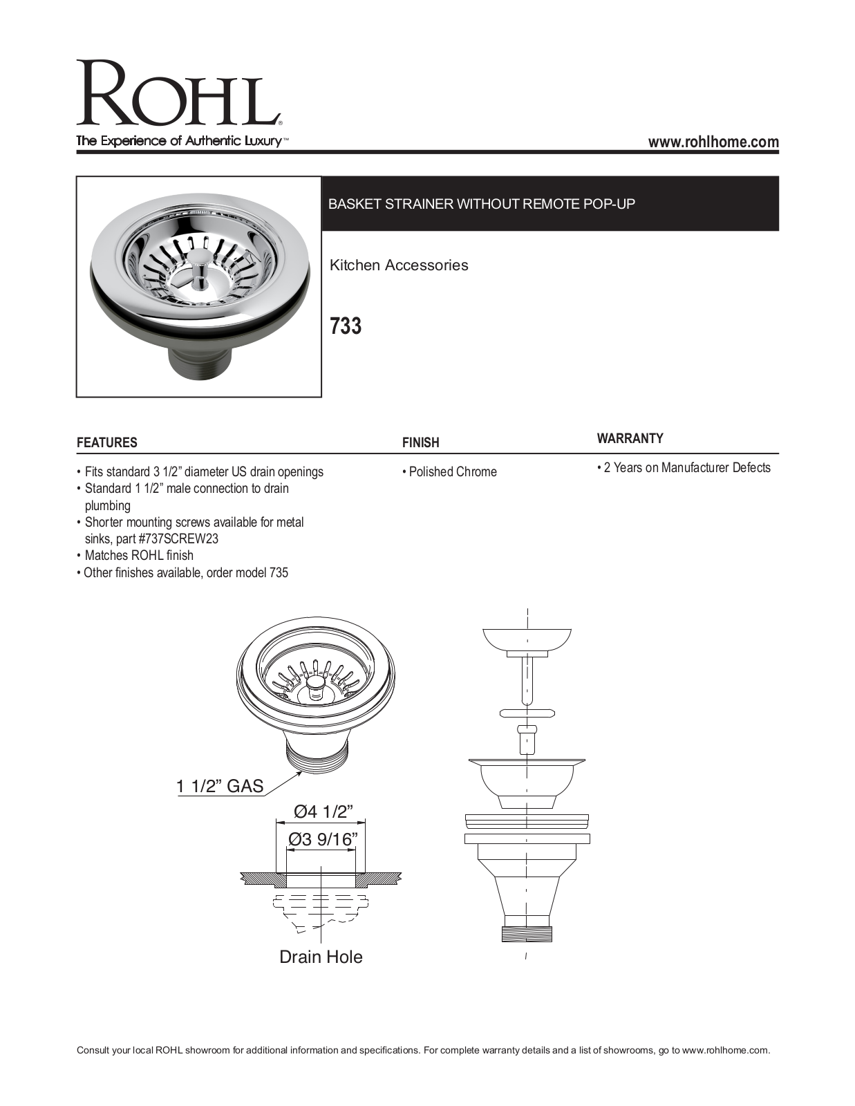 Rohl 733APC Specifications