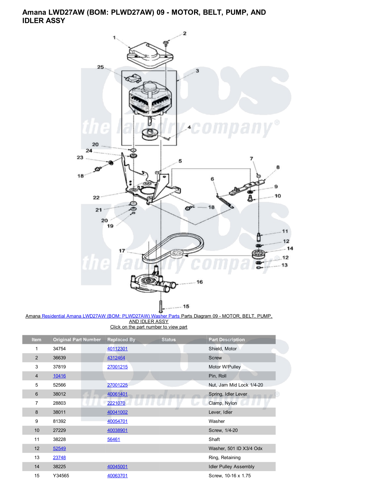 Amana LWD27AW Parts Diagram