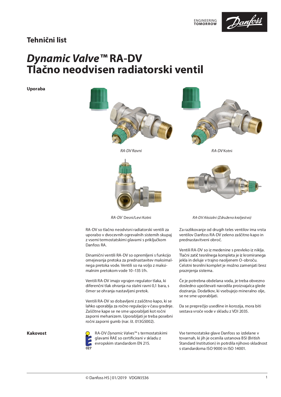 Danfoss RA-DV Data sheet