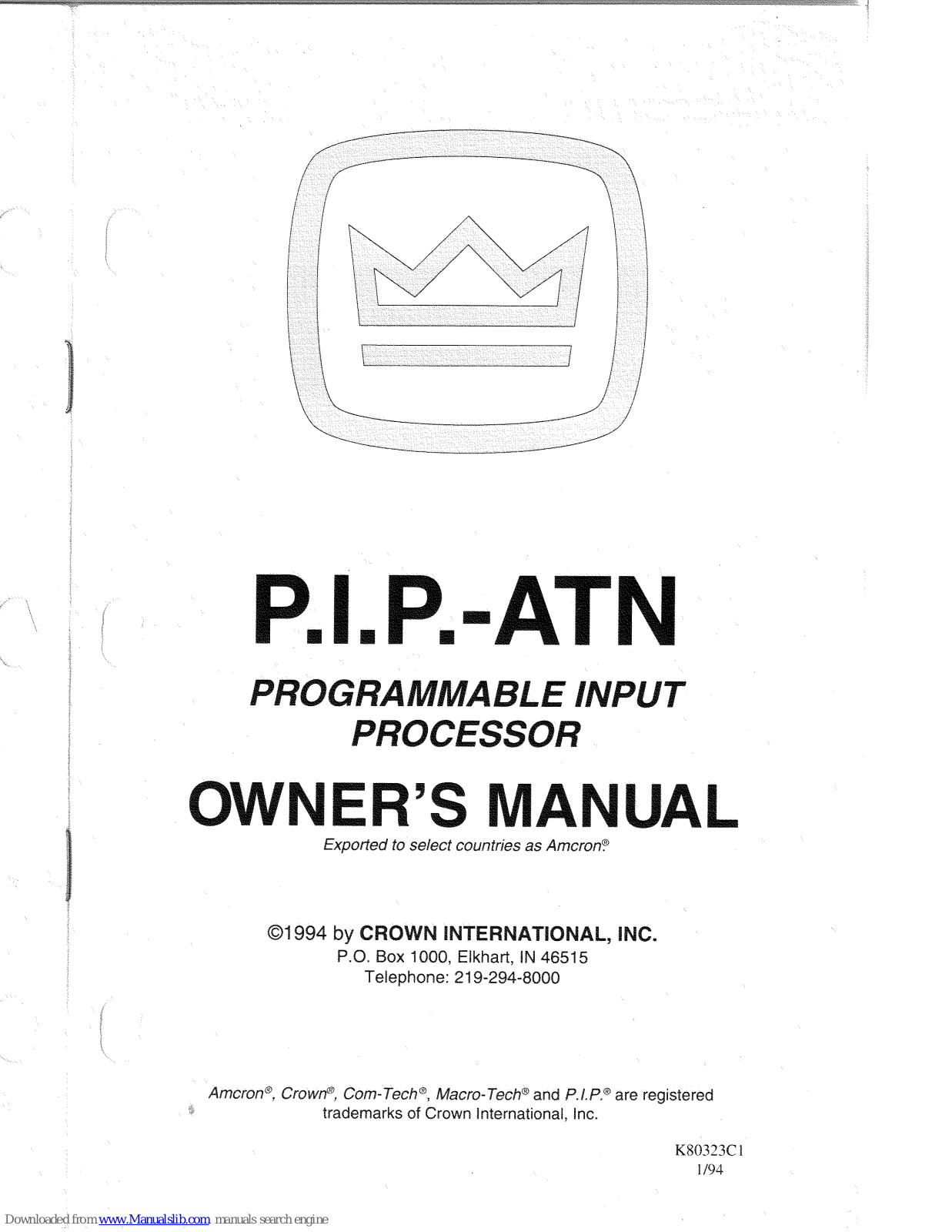 Crown PIP-ATN Owner's Manual