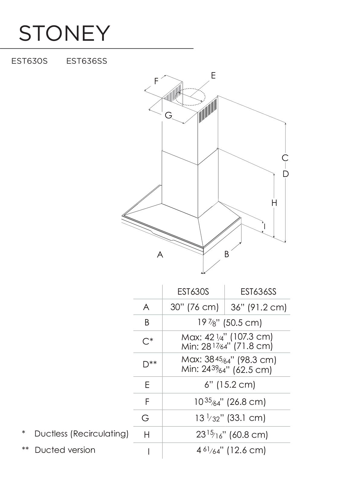 Elica EST636SS Dimension Guide