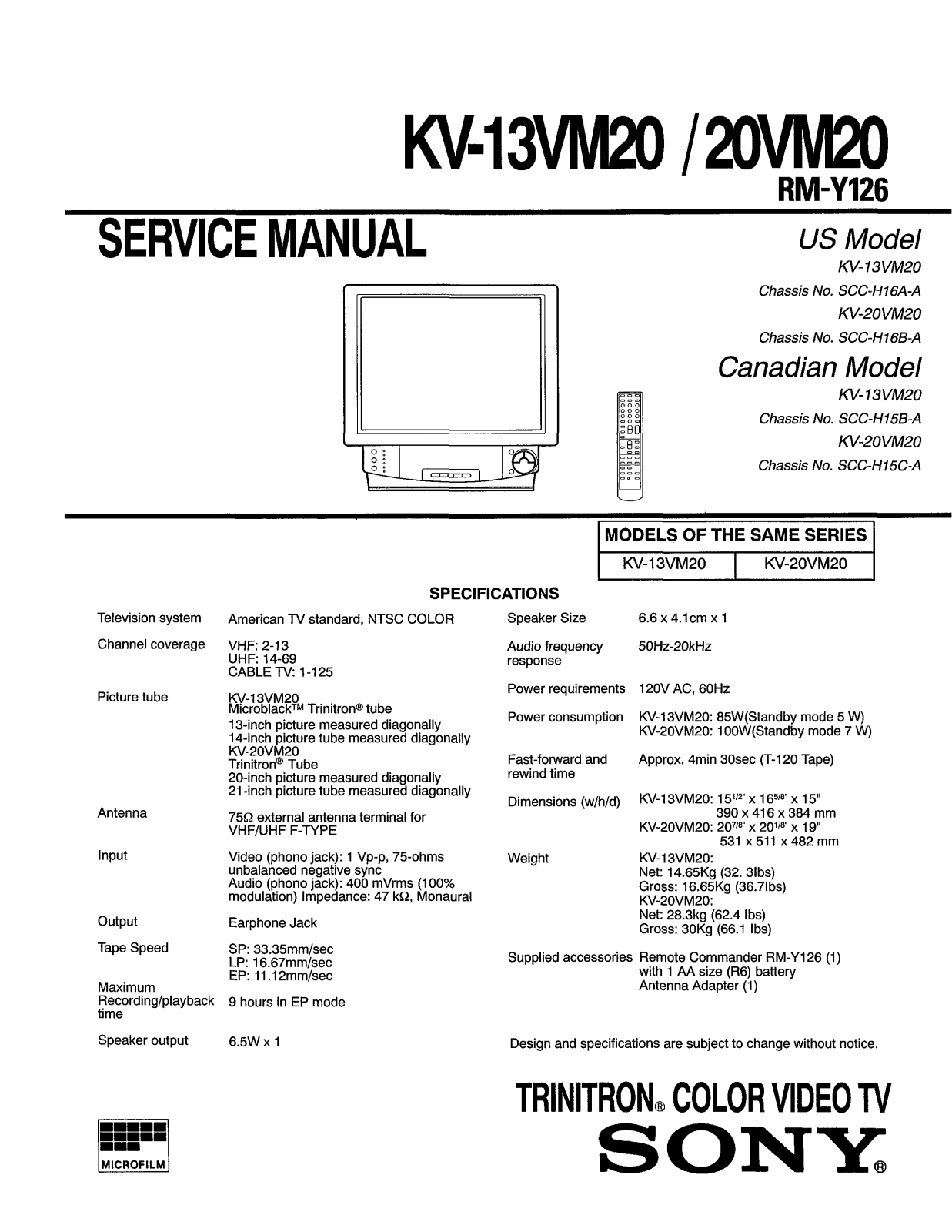 Sony KV-13VM20, KV-20VM20 Schematic