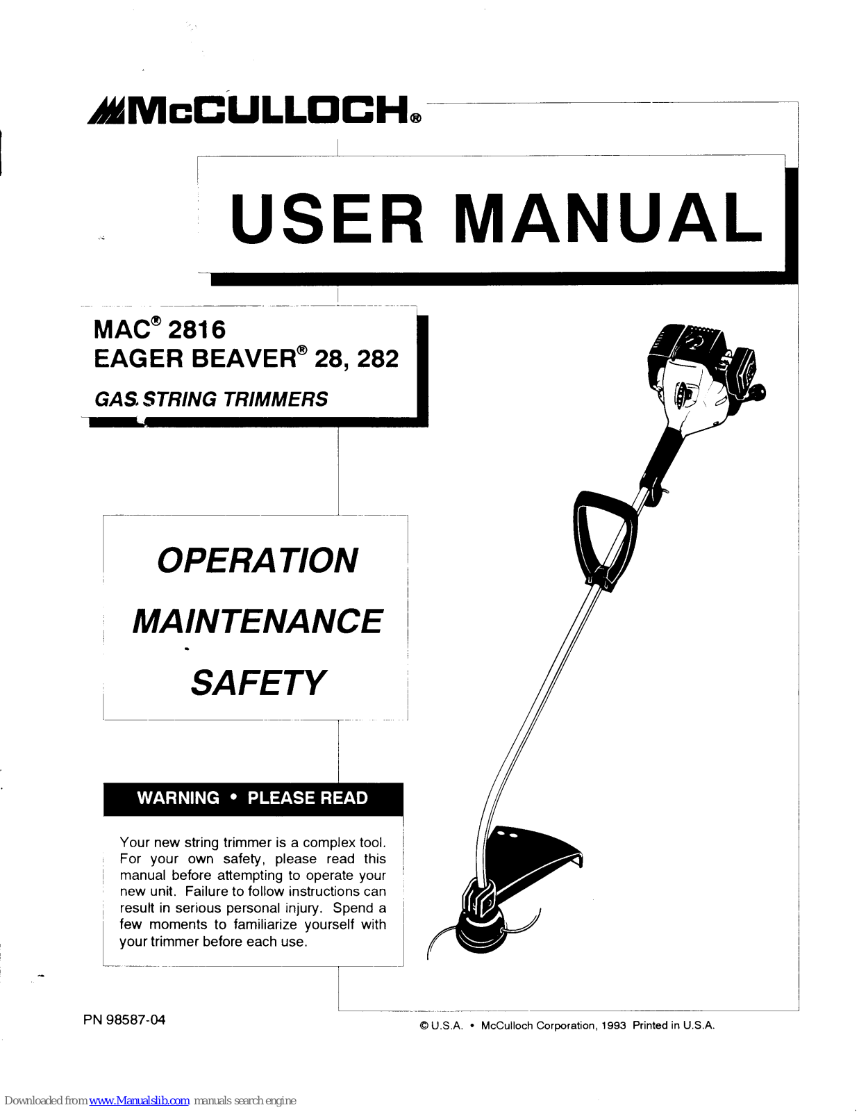 McCulloch MAC 291, MAC 2816, EAGER BEAVER 28, EAGER BEAVER 282 User Manual - ManualMachine.com