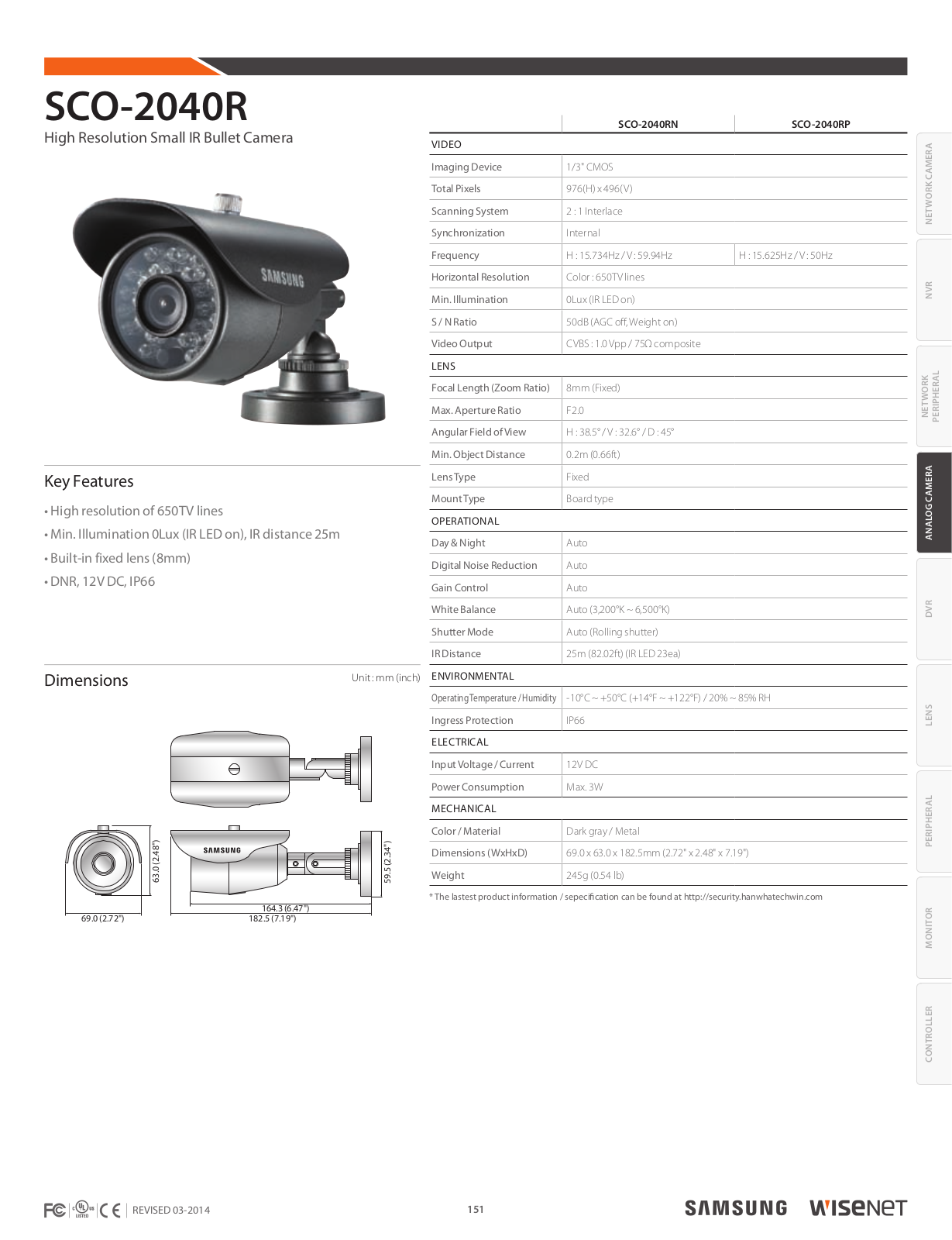 Samsung SCO-2040R, SCO-2040RN Specsheet