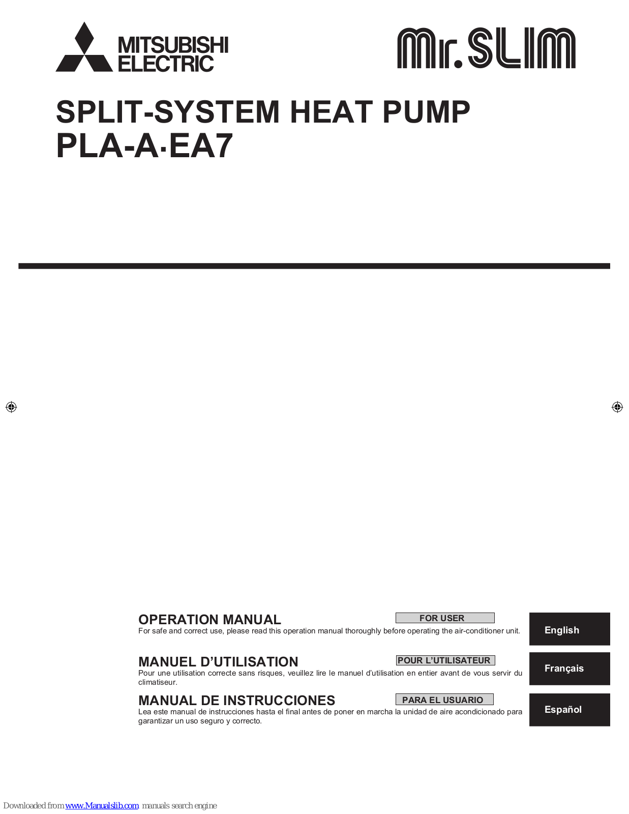 Mitsubishi Electric PLA-A.EA7 Operation Manual