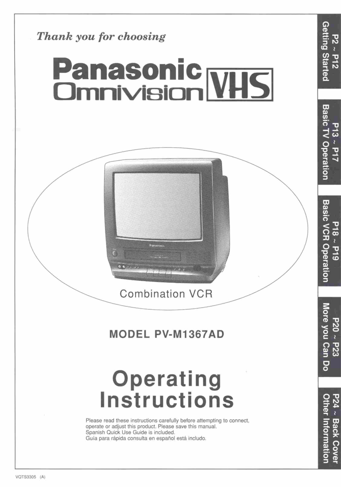 Panasonic pv-m1367 Operation Manual