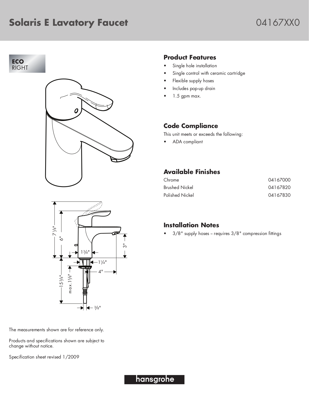 Hans Grohe 04167830, 04167000, 04167820 User Manual