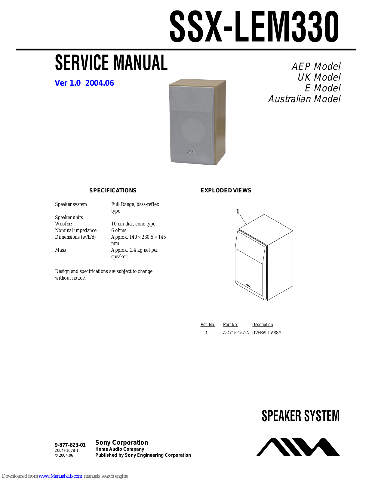 Sony SSX-LEM330 Service Manual