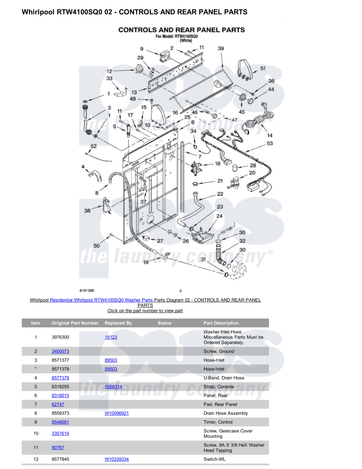 Whirlpool RTW4100SQ0 Parts Diagram