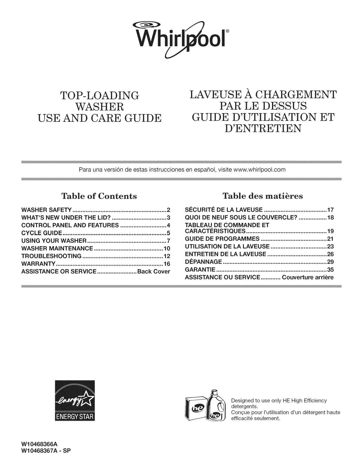 Whirlpool WTW4880AW1, WTW4880AW0 Owner’s Manual