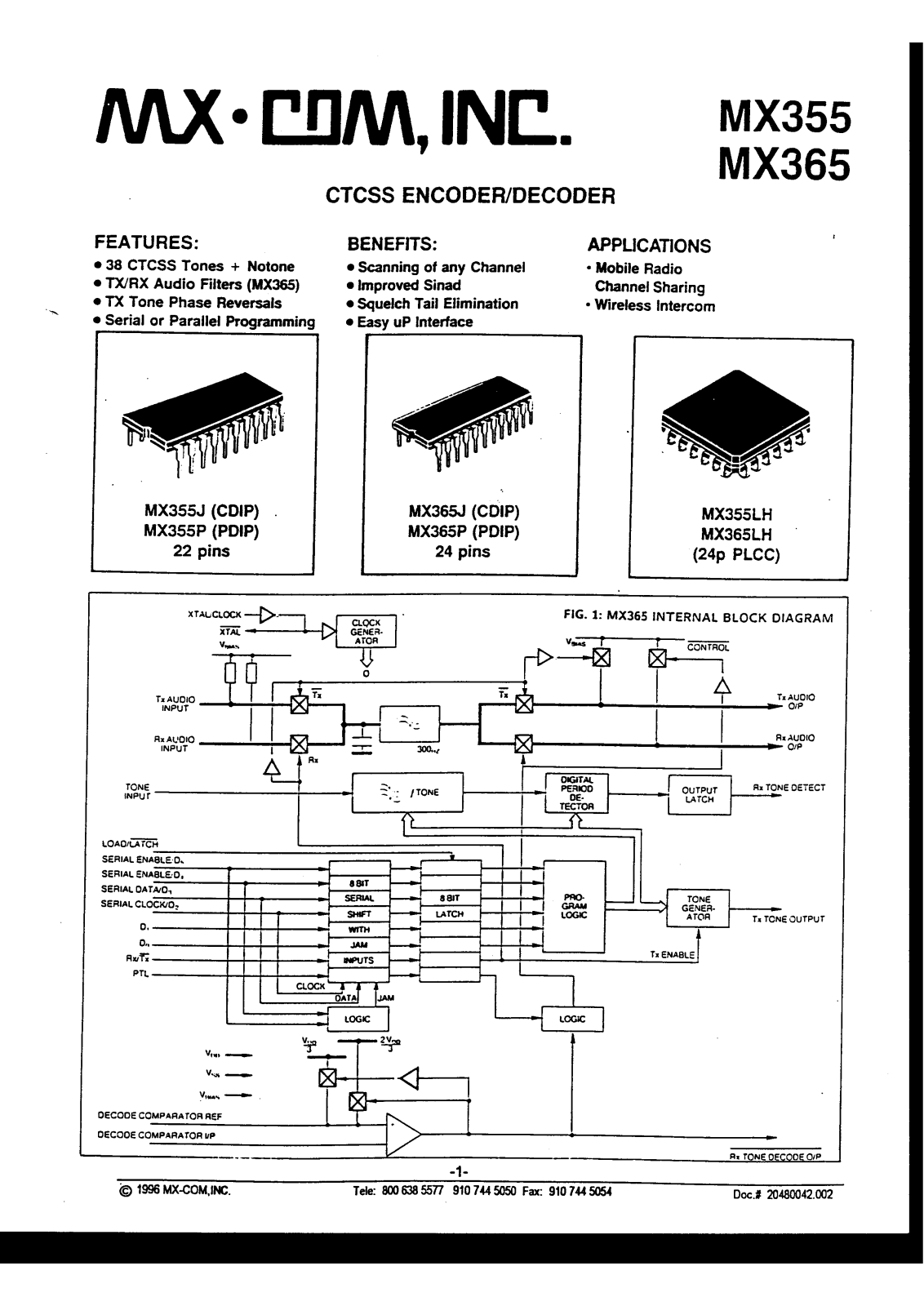 MX COM Inc MX355J, MX355LH, MX355P, MX365J, MX365LH Datasheet