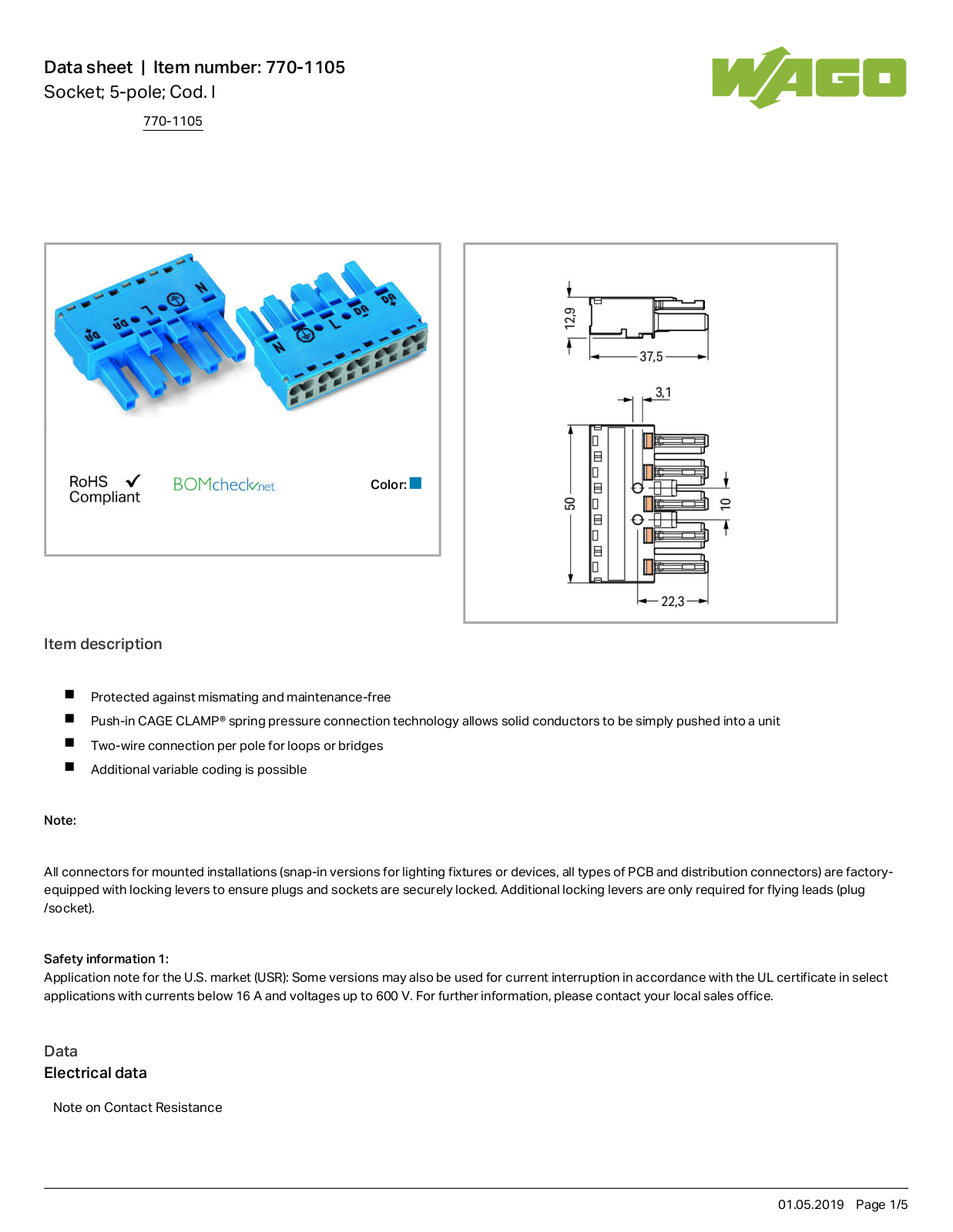 Wago 770-1105 Data Sheet