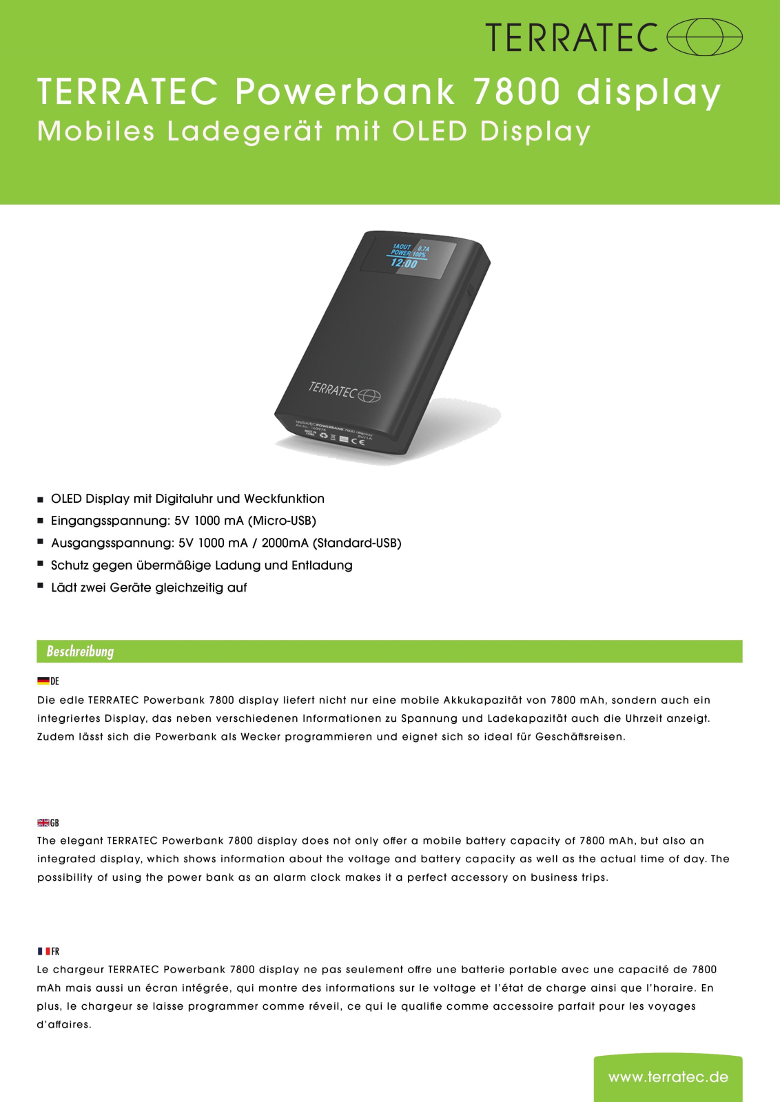 TerraTec Powerbank 7800 Display User Manual