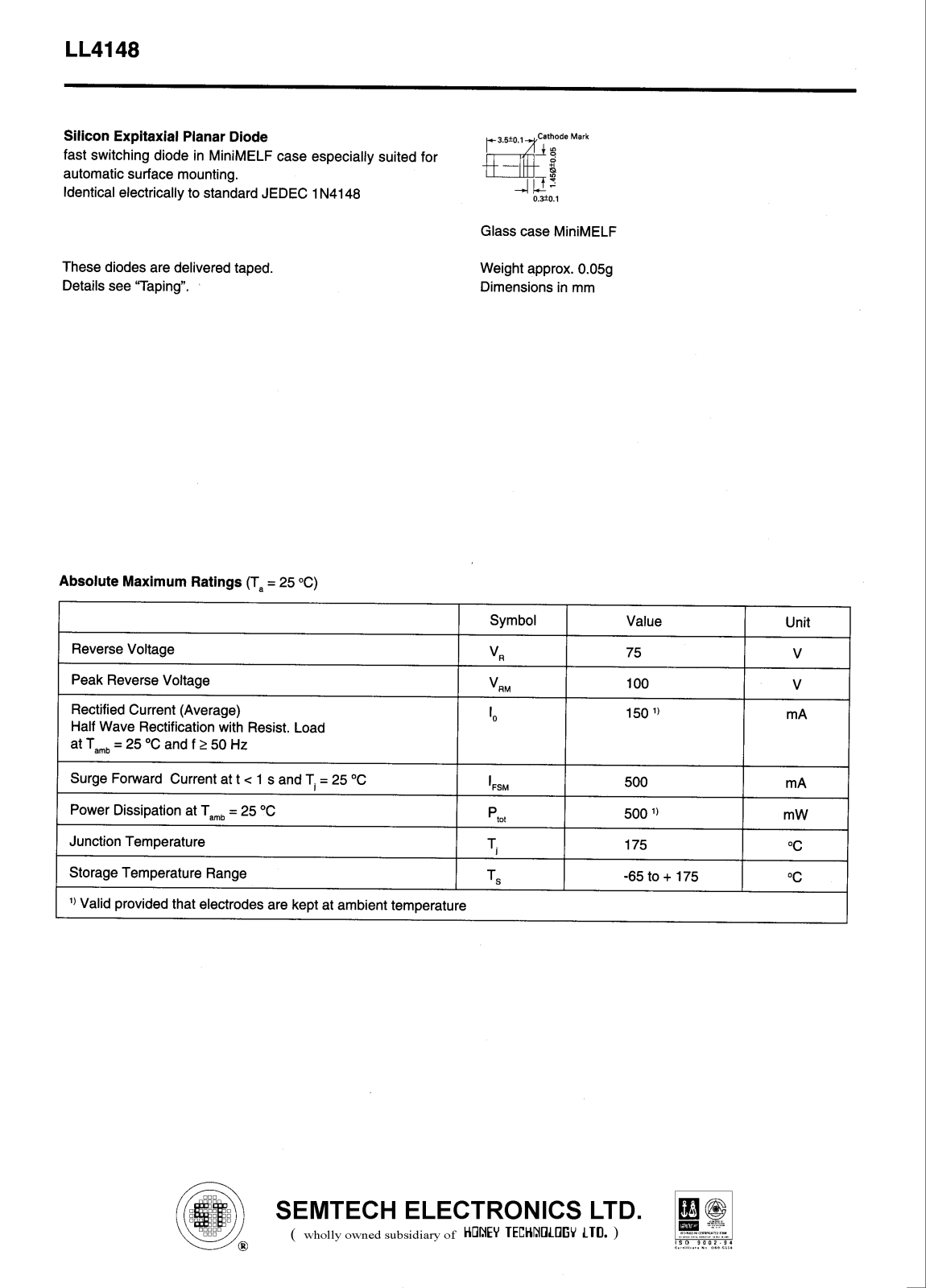 SEMTECH ELECTRONICS LL4148 Datasheet