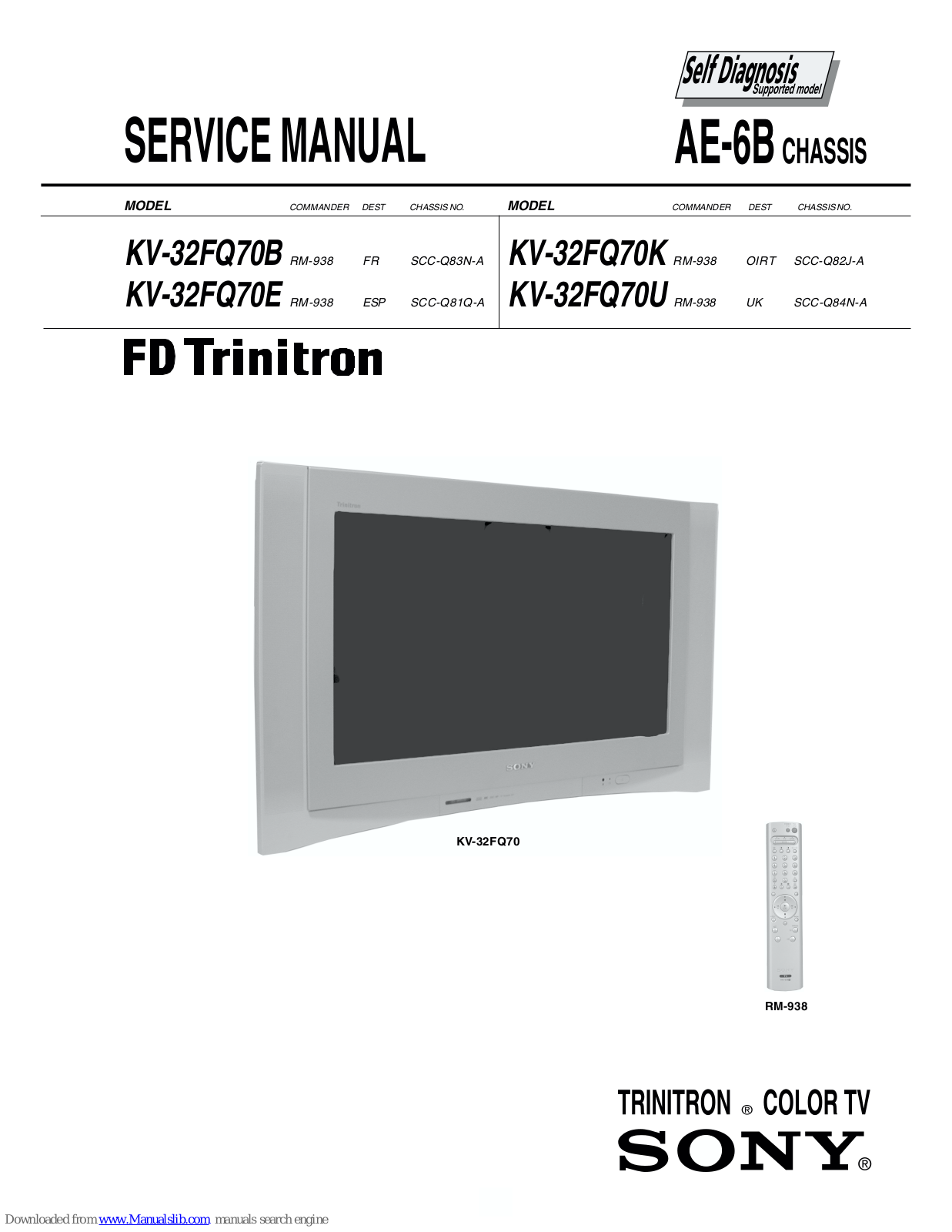Sony FD Trinitron KV-32FQ70B, FD Trinitron KV-32FQ70U, FD Trinitron KV-32FQ70E, FD Trinitron KV-32FQ70K Service Manual