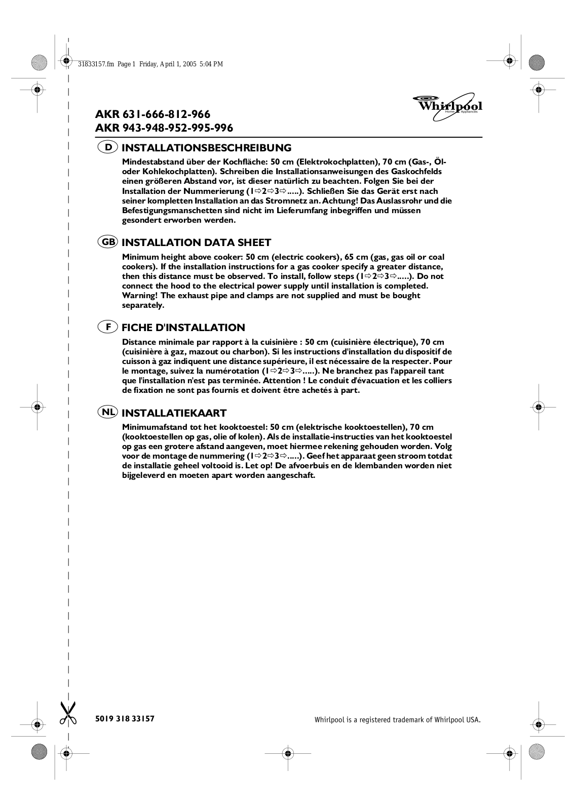 Whirlpool AKR 995 IX, AKR 966 AL, AKR 952 IX, AKR 943 IX, AKR 966 IX INSTRUCTION FOR USE