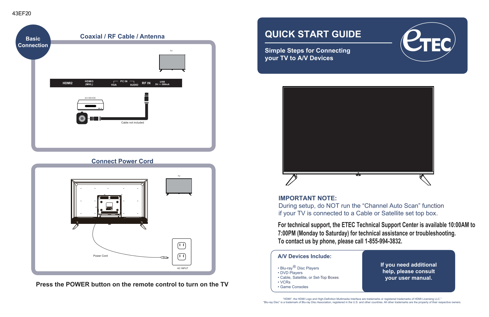 Etec 43EF20 Quick Start Guide