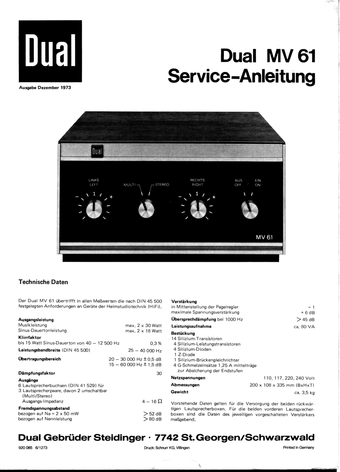 Dual MV-61 Service manual