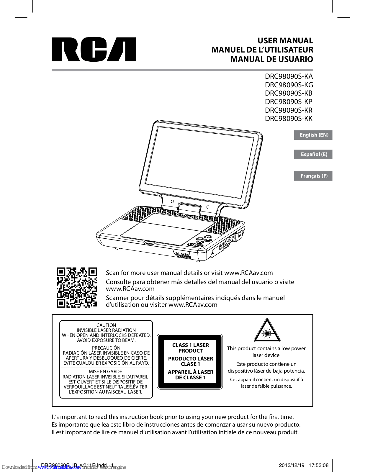 RCA DRC98090S-KA, DRC98090S-KG, DRC98090S-KB, DRC98090S-KR, DRC98090S-KP User Manual