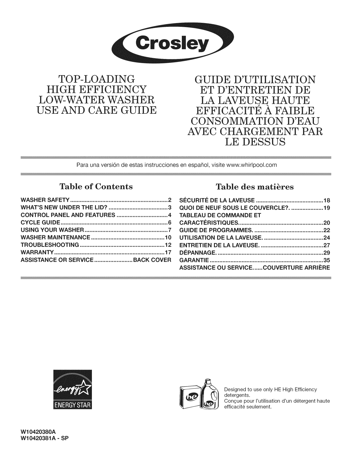 Crosley CAW12444XW2, CAW12444BW0 Owner’s Manual