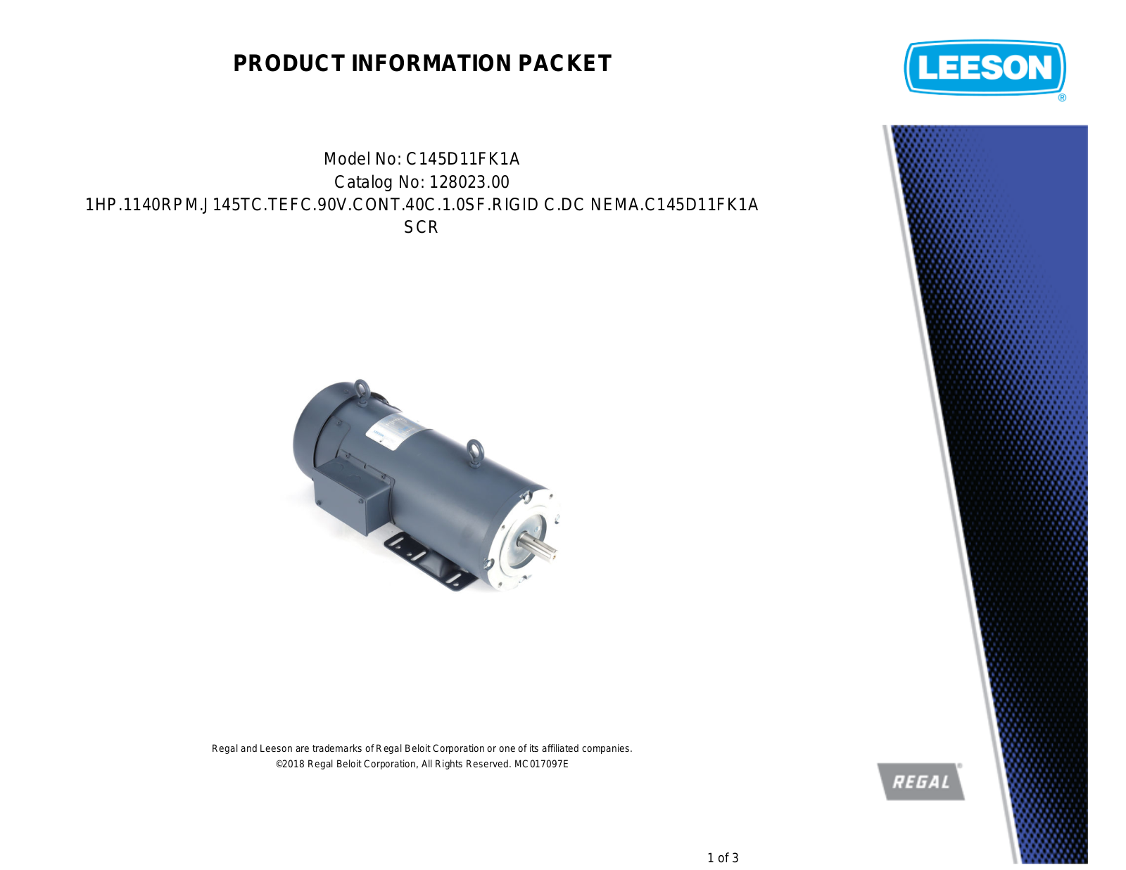 Leeson 128023.00 Product Information Packet