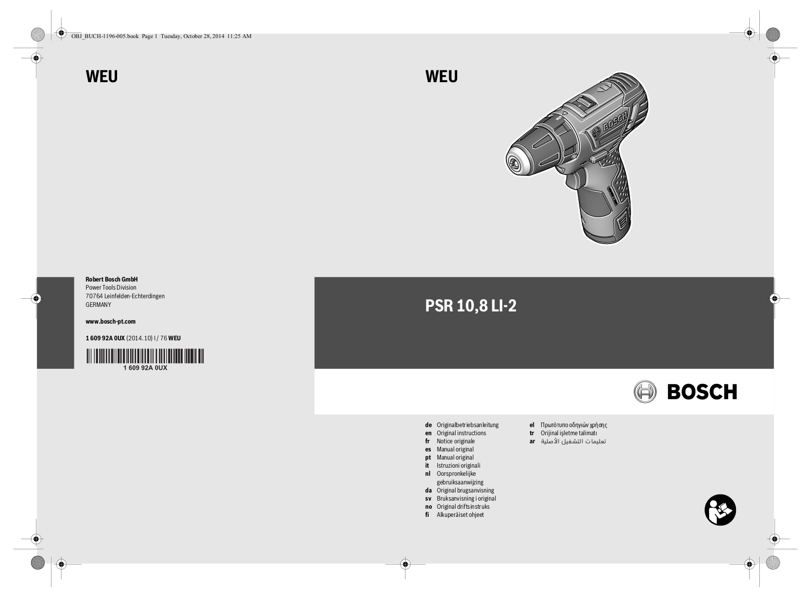 Bosch PSR 10.8 LI-2 User manual