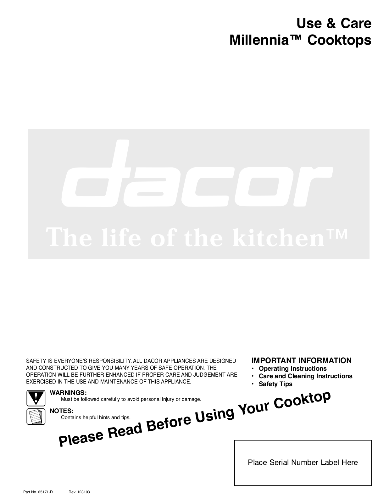 Dacor ETT365, CERB365, CER304, ETT304 User Manual