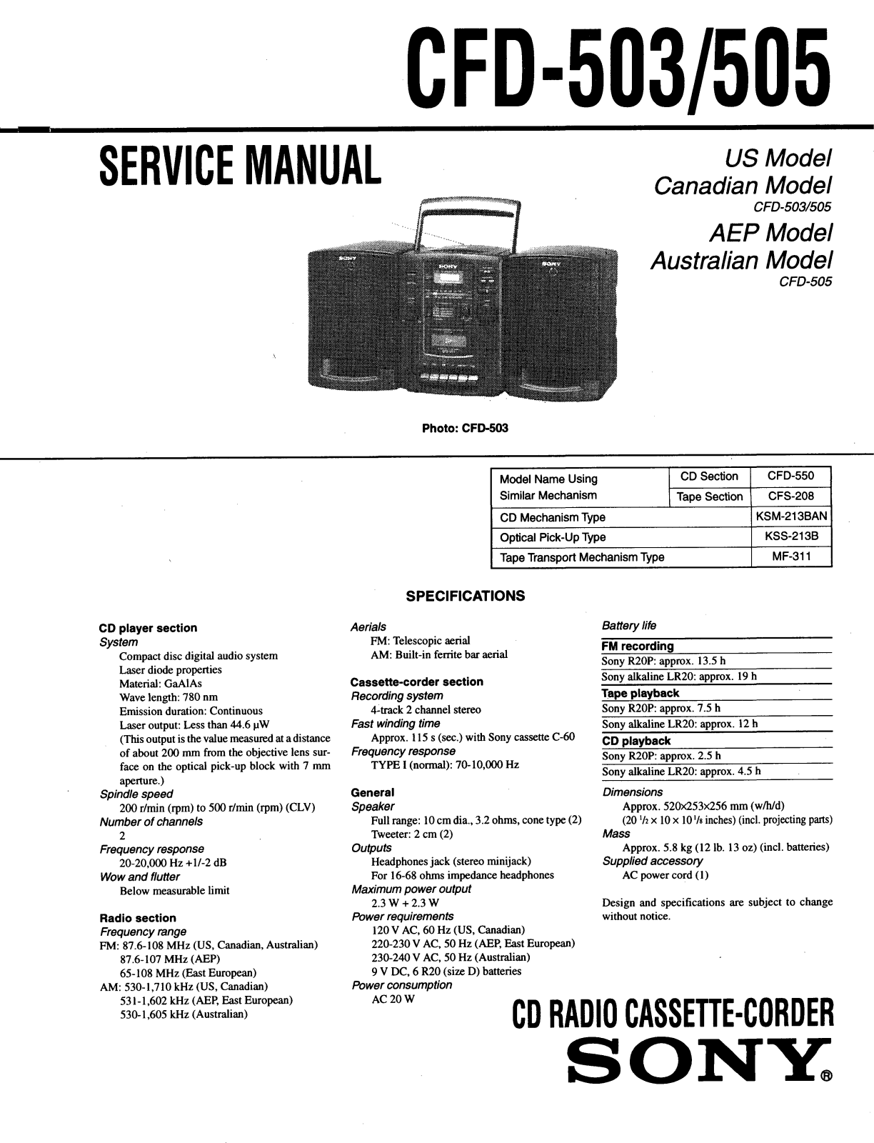 SONY CFD 626 Diagram