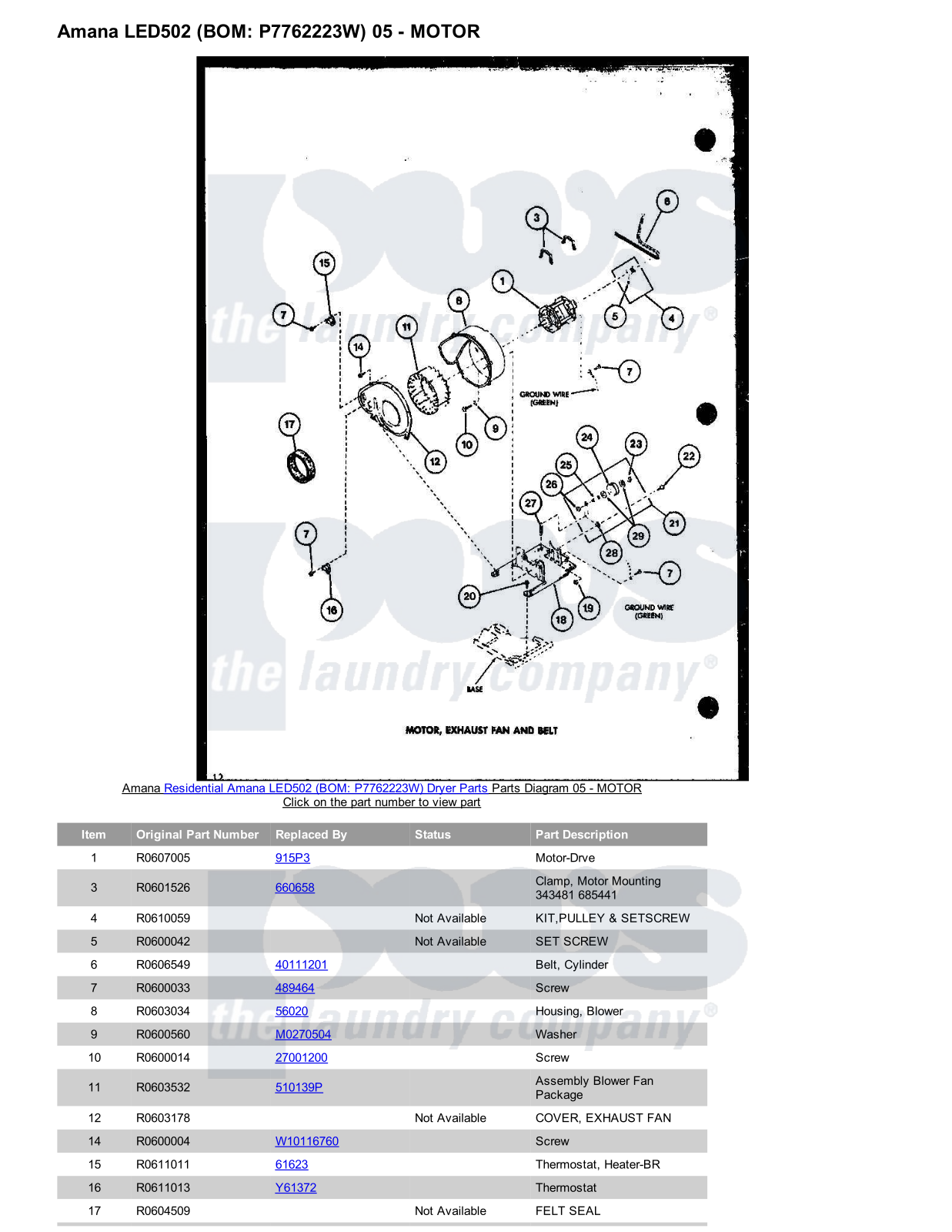 Amana LED502 Parts Diagram