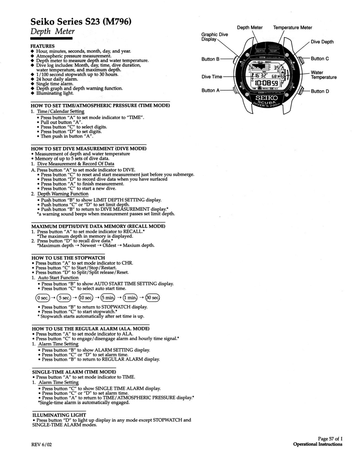 Seiko M796 User Manual