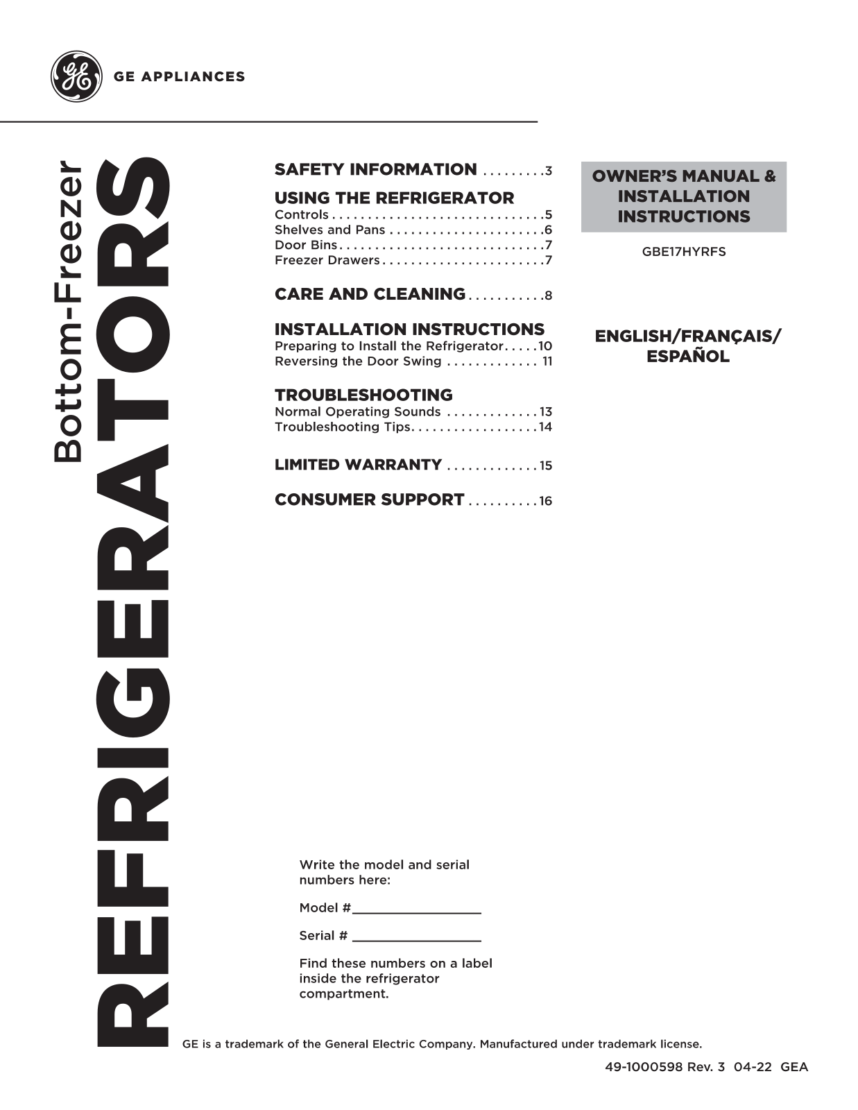 GE APPLIANCES GBE17HYRFS User guide - ManualMachine.com